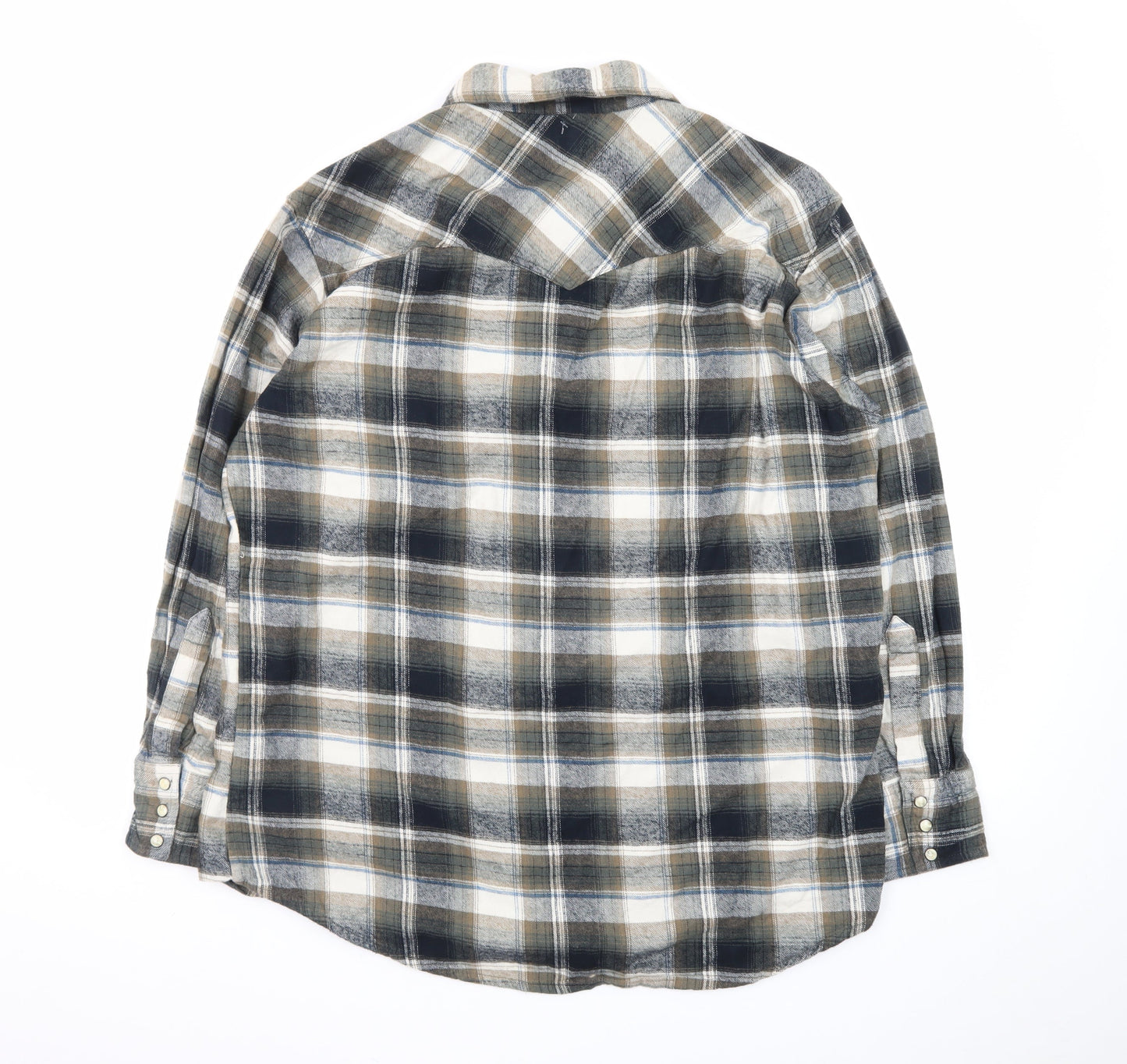 Canyon Guide Men's Beige Black Plaid Cotton Button-Up Shirt L