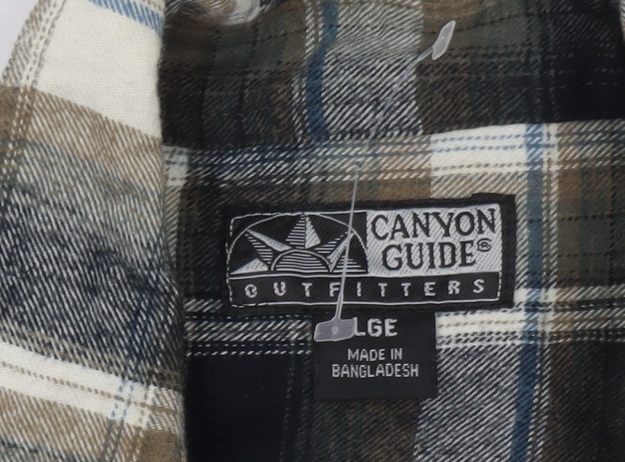 Canyon Guide Men's Beige Black Plaid Cotton Button-Up Shirt L