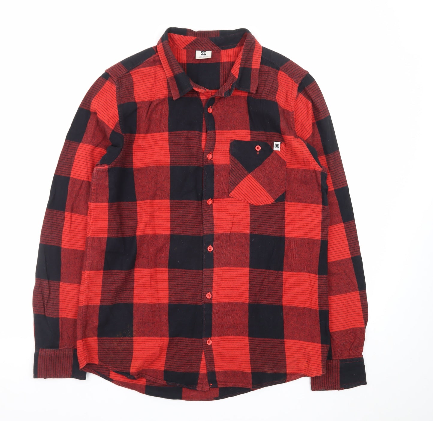 DC Men's Red Black Check Flannel Long Sleeve Button-Up Shirt M