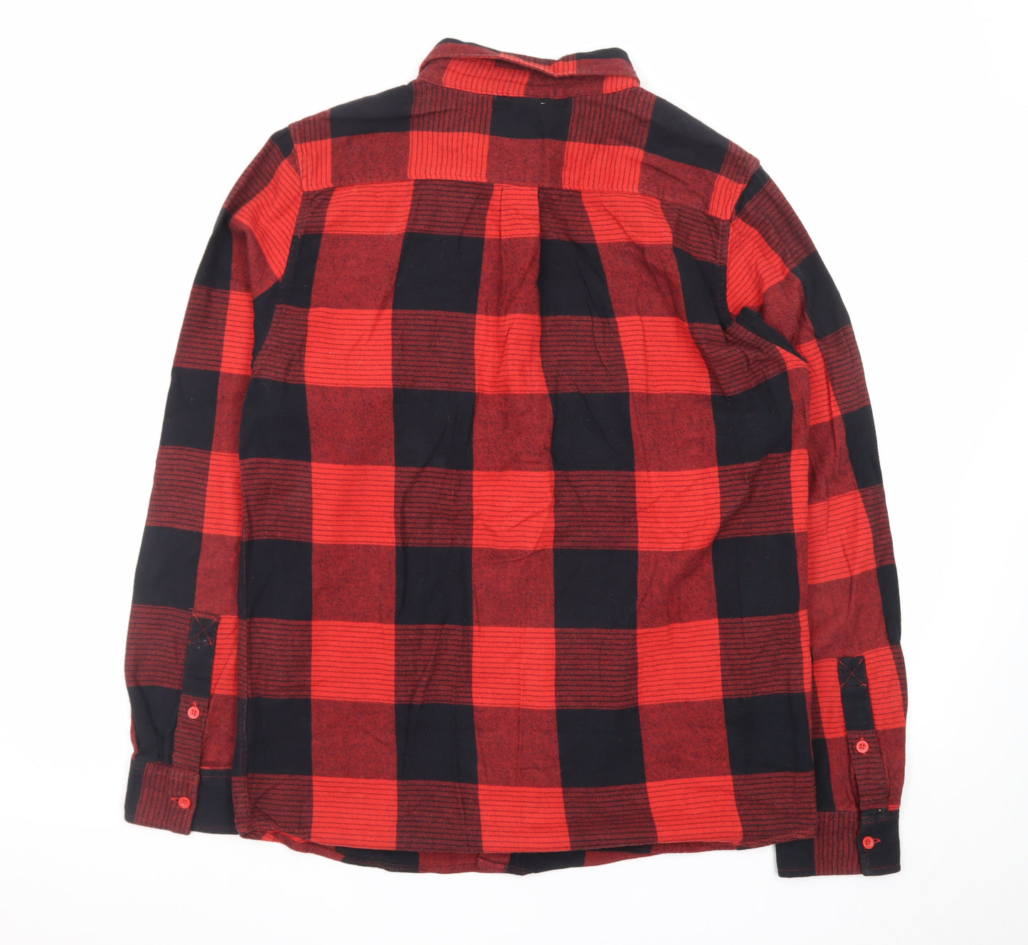 DC Men's Red Black Check Flannel Long Sleeve Button-Up Shirt M