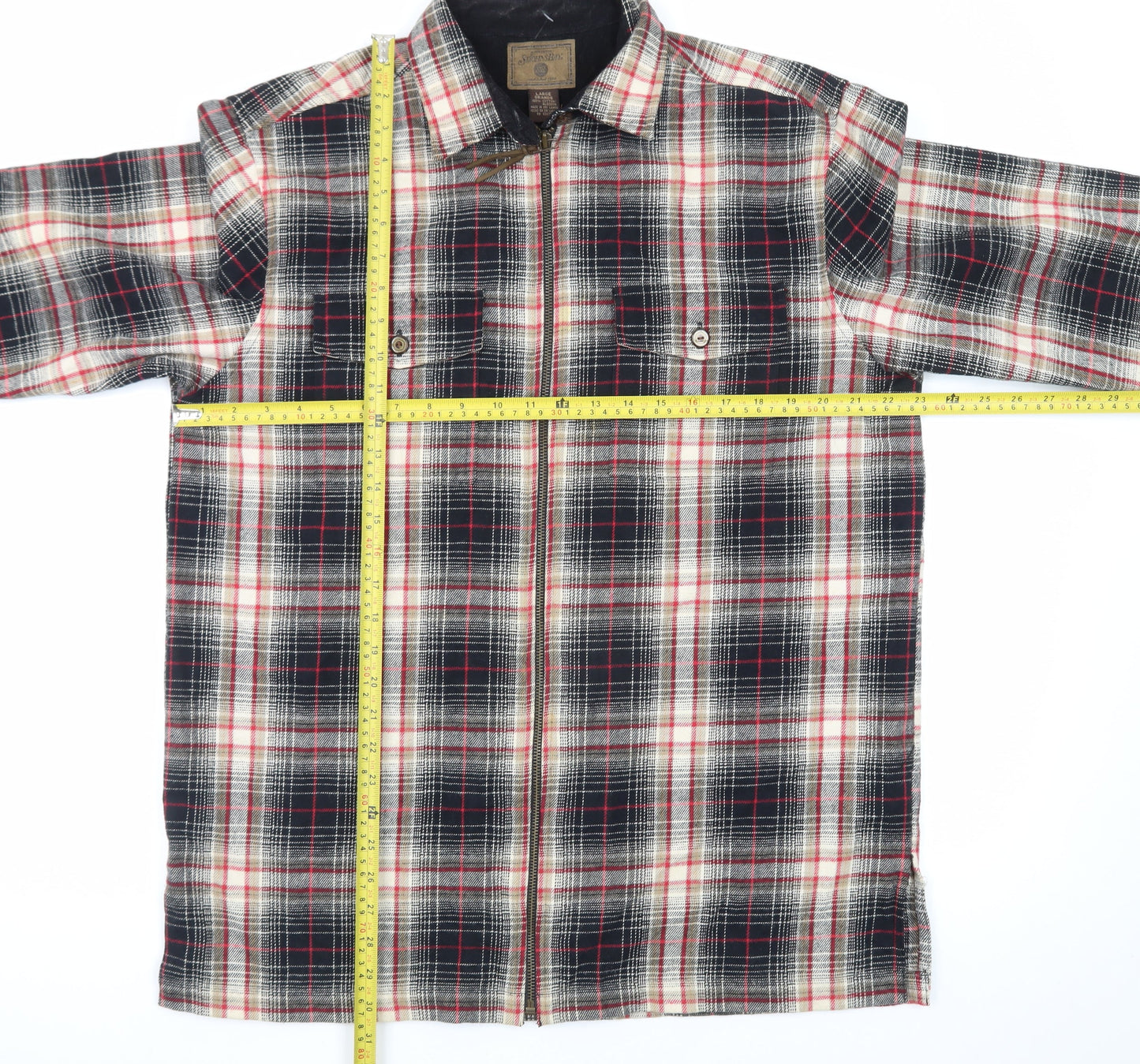 St. Johns Bay Men's Multicoloured Plaid Cotton Flannel Shirt Zip Front L