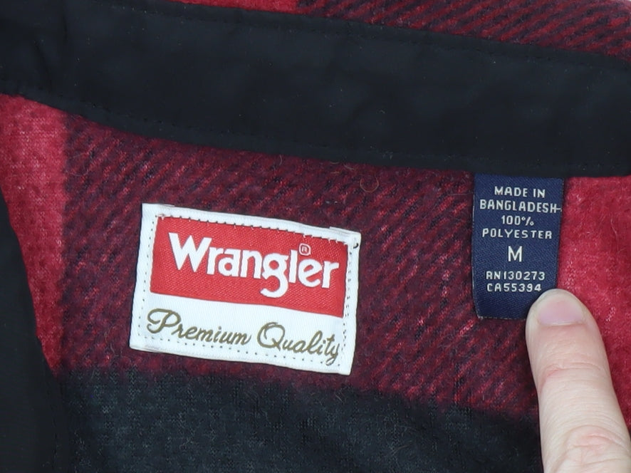 Wrangler Men Red Black Check Flannel Button-Up Shirt M