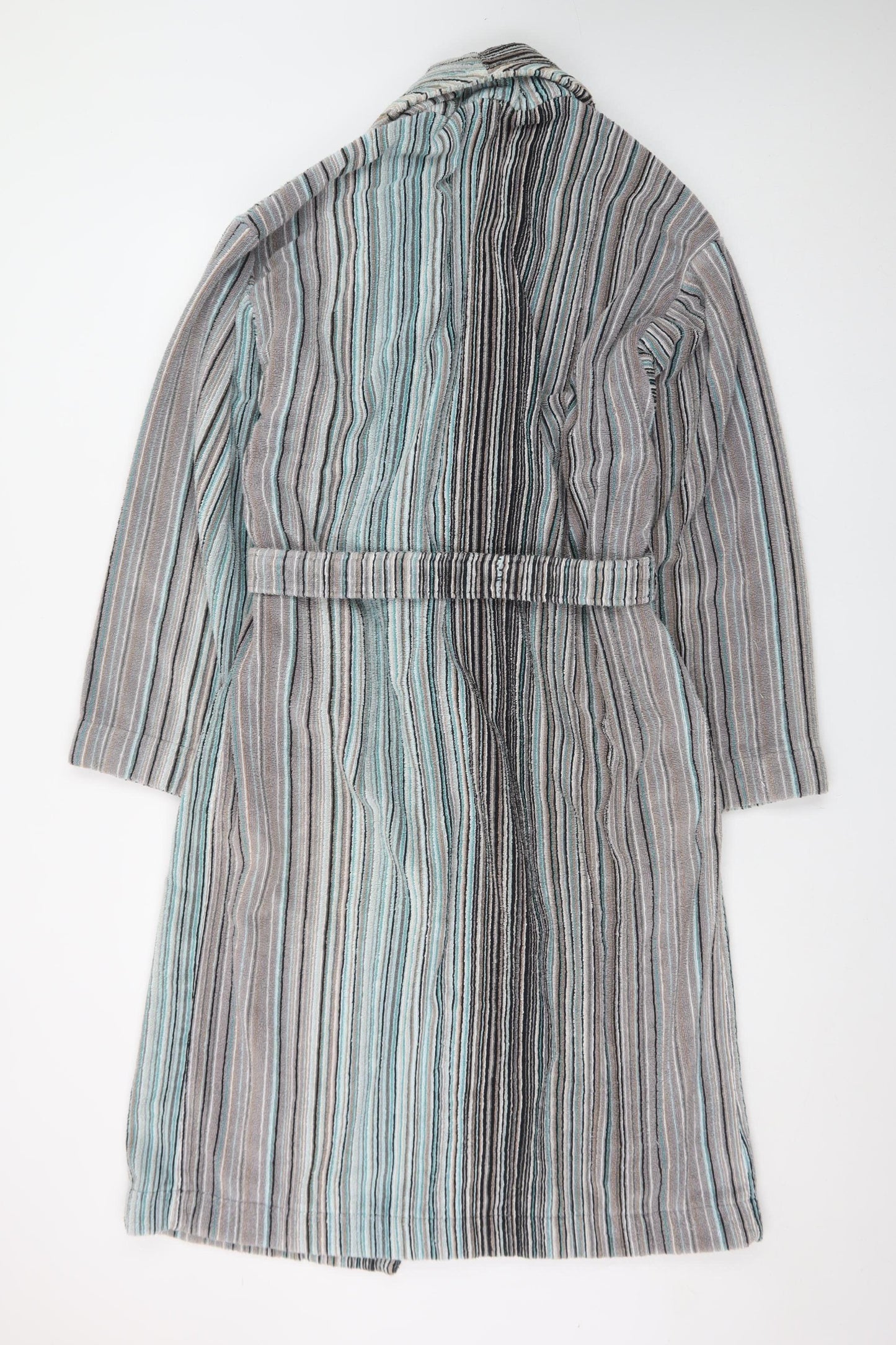 John Lewis Men’s Grey Blue Striped Cotton Velour Robe L/XL