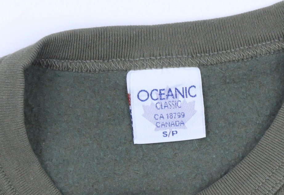 Oceanic Classic Women's Green Wolf Print Pullover Sweatshirt Size S