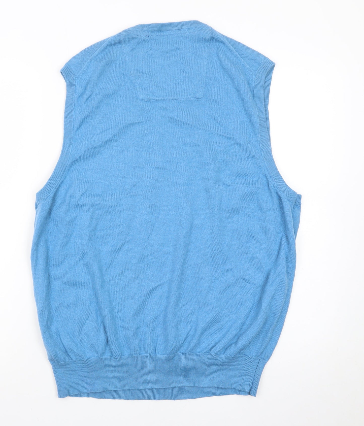 IZOD Men Blue Cotton V-Neck Sleeveless Vest L Lightweight Knit