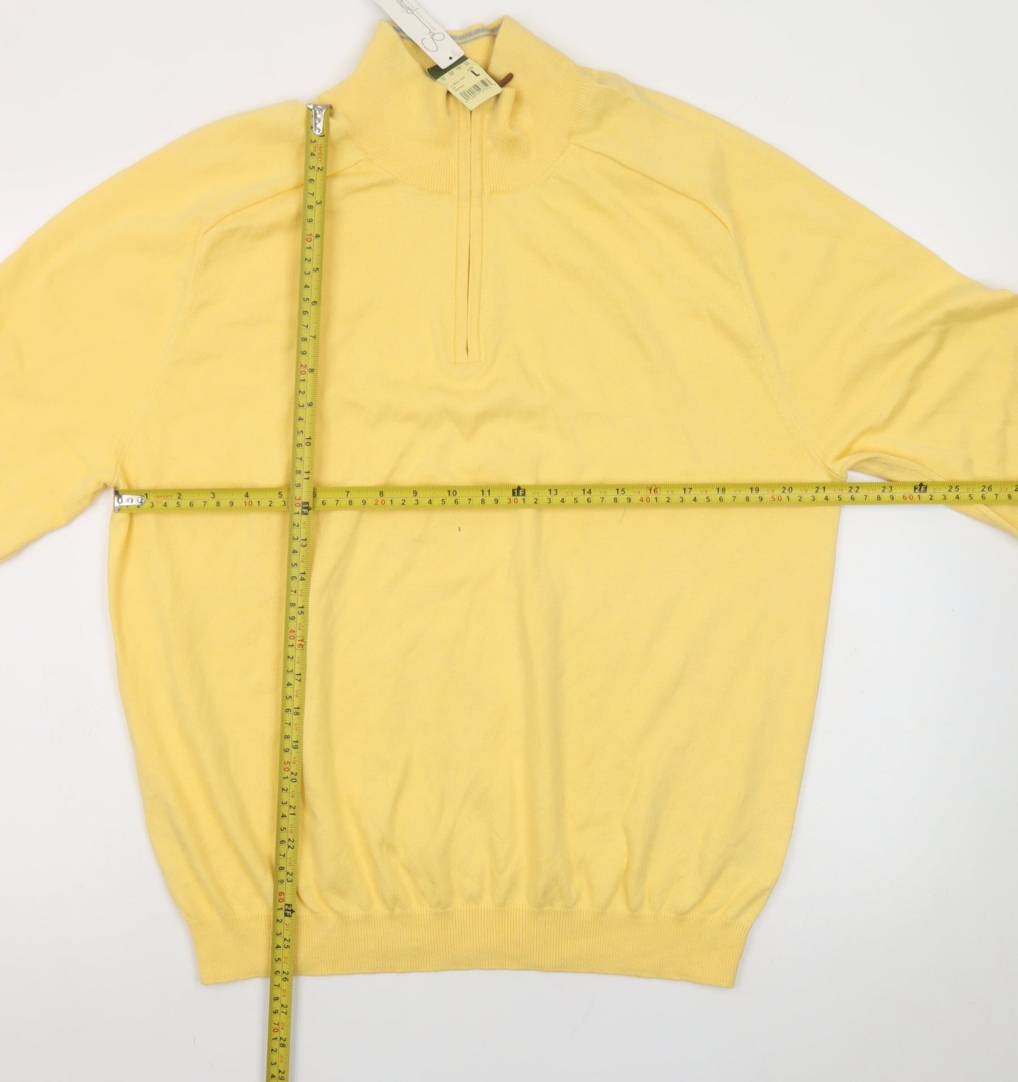 Eddie Bauer Men's Yellow 1/2 Zip High Neck Cotton Jumper Size L