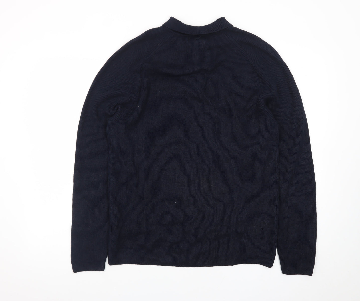 Eddie Bauer Men's Blue Cotton Collared Henley Jumper Size L