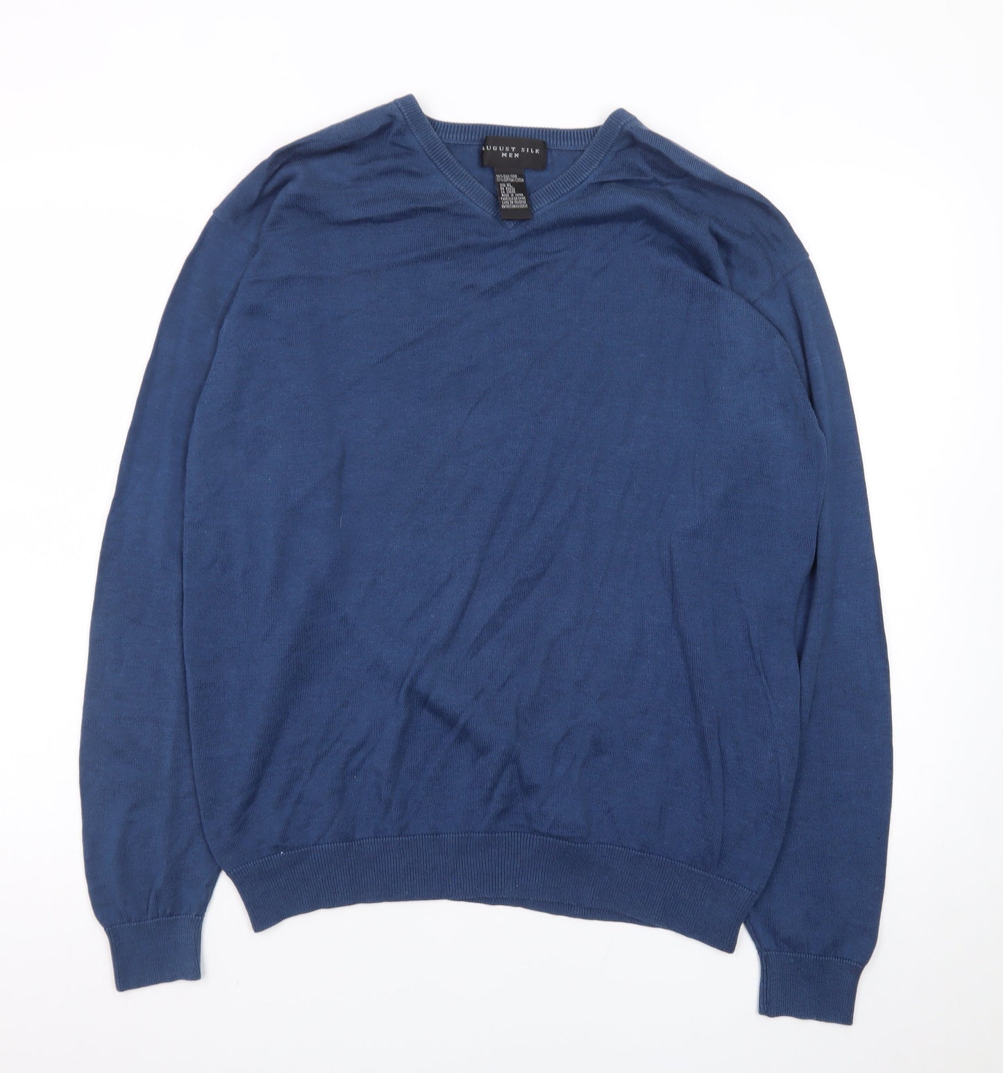 August Silk Men's Blue XL V-Neck Lightweight Pullover Jumper