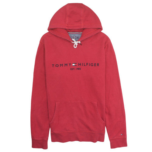 Tommy Hilfiger Men's Red Pullover Hoodie XXL Logo Fleece Sweatshirt