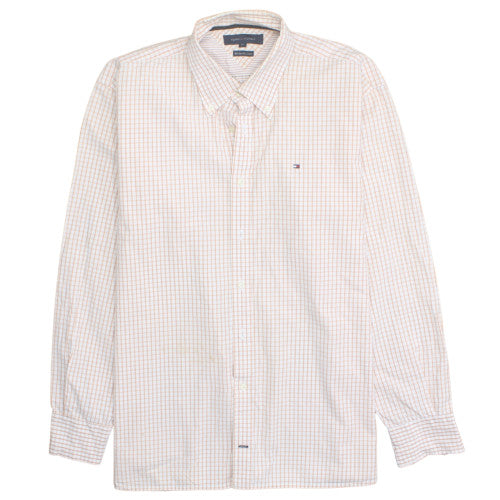 Tommy Hilfiger Men's Beige Check Cotton Button-Up Shirt XL Classic Fit