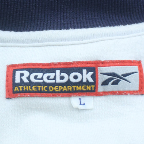 Reebok Men White Blue 1/4 Zip Sweatshirt L Athletic Retro Style