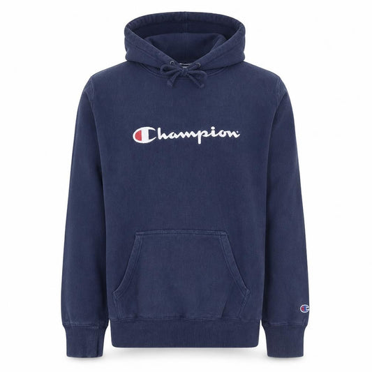 Champion Men Blue Pullover Hoodie L Logo Fleece Athletic Sweatshirt