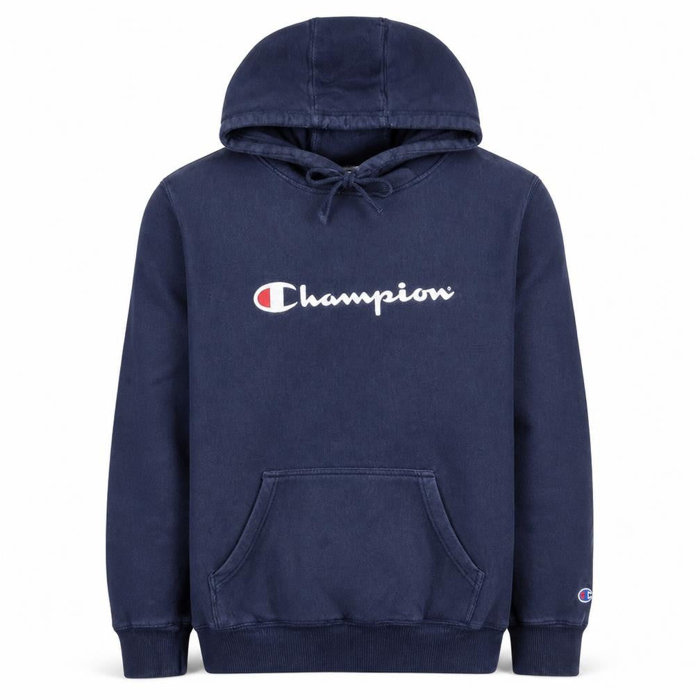 Champion Men's Blue Pullover Hoodie L Athletic Logo Fleece
