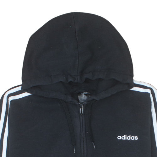 Adidas Men Black XL Full Zip Hoodie with Logo and Stripes