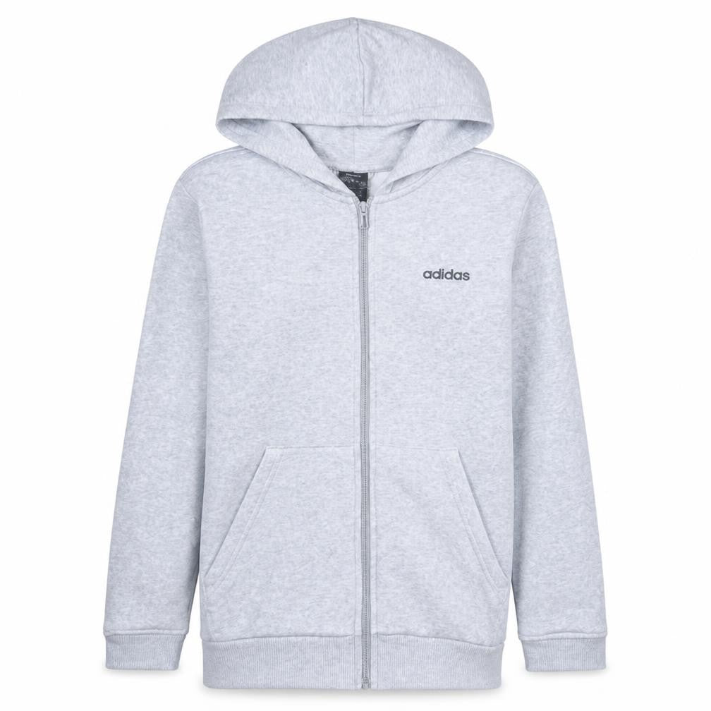 Front view of adidas boys’ grey full zip hoodie 14-15 years cotton blend hooded sweatshirt