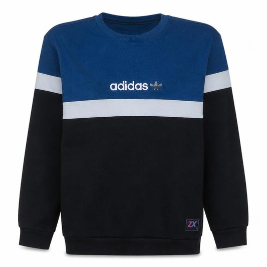 Adidas Men's Blue Colour Block Crew Neck Sweatshirt Size M