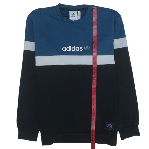 Adidas Men's Blue Colour Block Crew Neck Sweatshirt Size M
