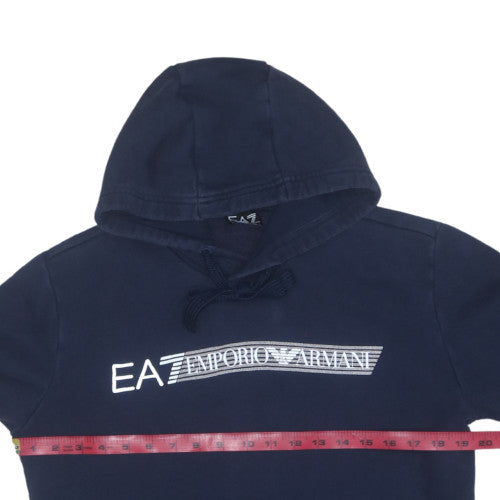 Emporio Armani EA7 Men's Blue Pullover Hoodie M Logo Fleece Sweatshirt