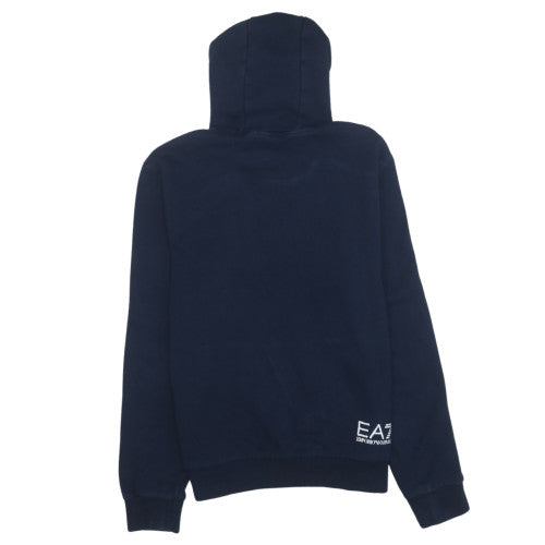 Emporio Armani EA7 Men's Blue Pullover Hoodie M Logo Fleece Sweatshirt