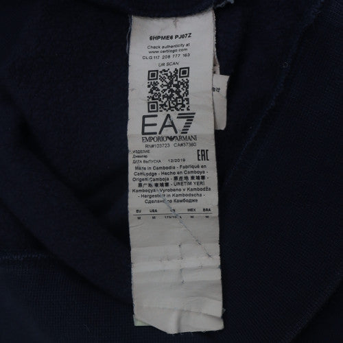 Emporio Armani EA7 Men's Blue Pullover Hoodie M Logo Fleece Sweatshirt