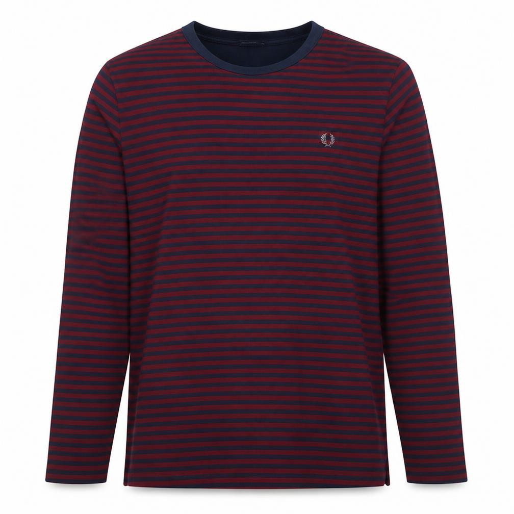 Fred Perry Men's Red Navy Striped Long Sleeve Cotton T-Shirt XL