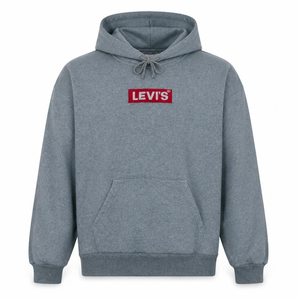 Levi's Men Grey Pullover Hoodie Medium Fleece Logo Sweatshirt