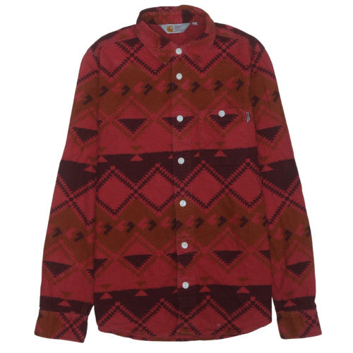 Carhartt Men's Red Aztec Geometric Cotton Long Sleeve Button-Up Shirt Size S