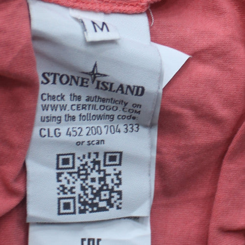 Stone Island Men’s Pink Logo Regular Fit Cotton T-Shirt M