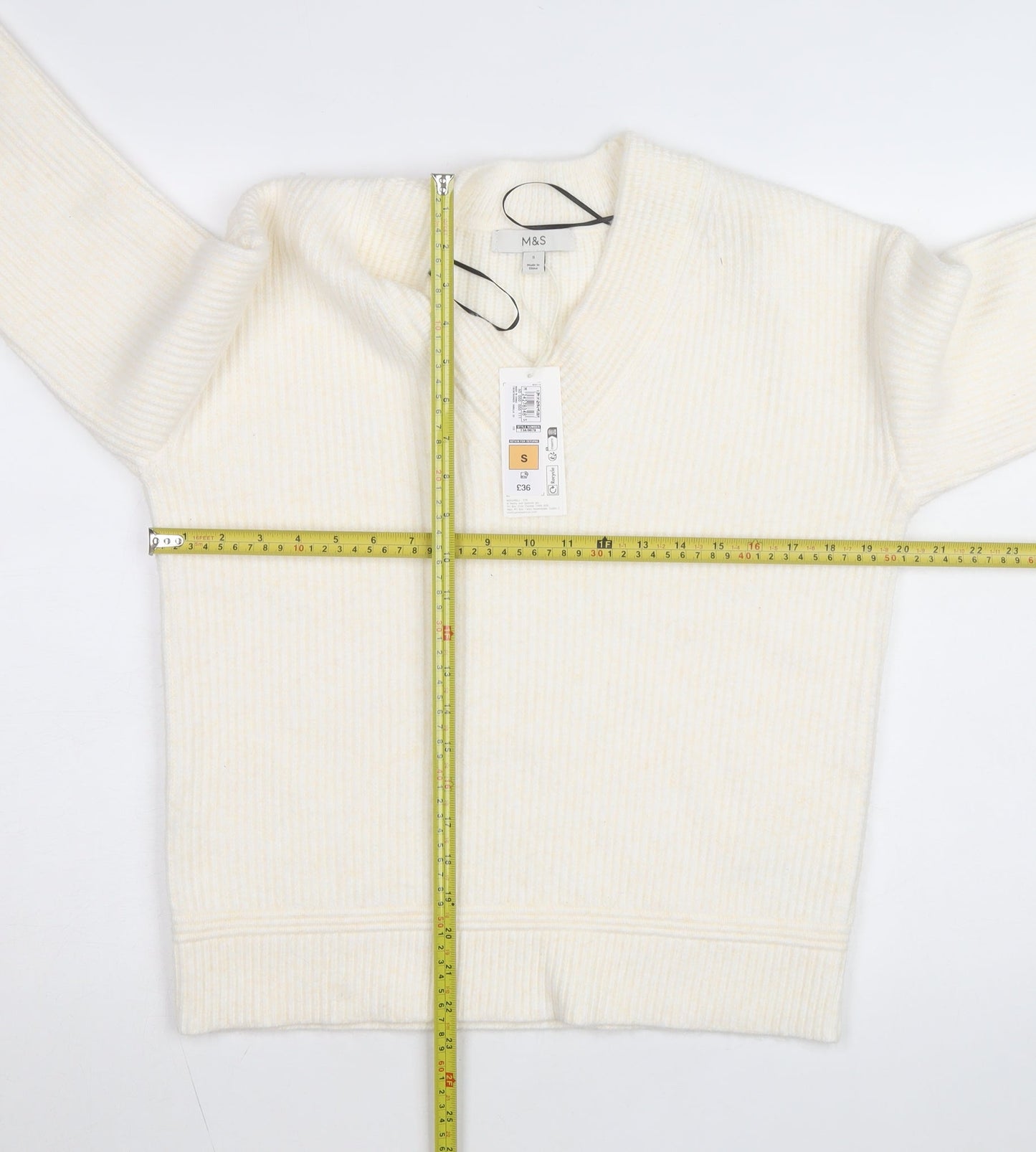 Marks and Spencer Women Ivory V-Neck Knit Pullover Jumper Size S