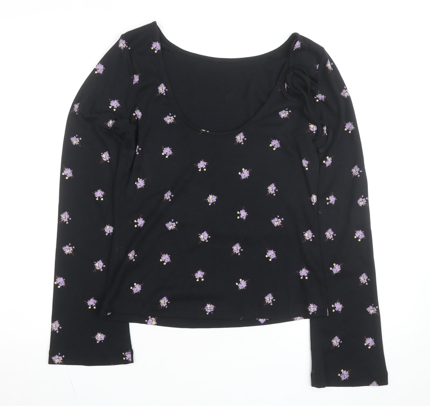 Nobody’s Child Women’s Black Floral Long Sleeve Cotton Top Size 10