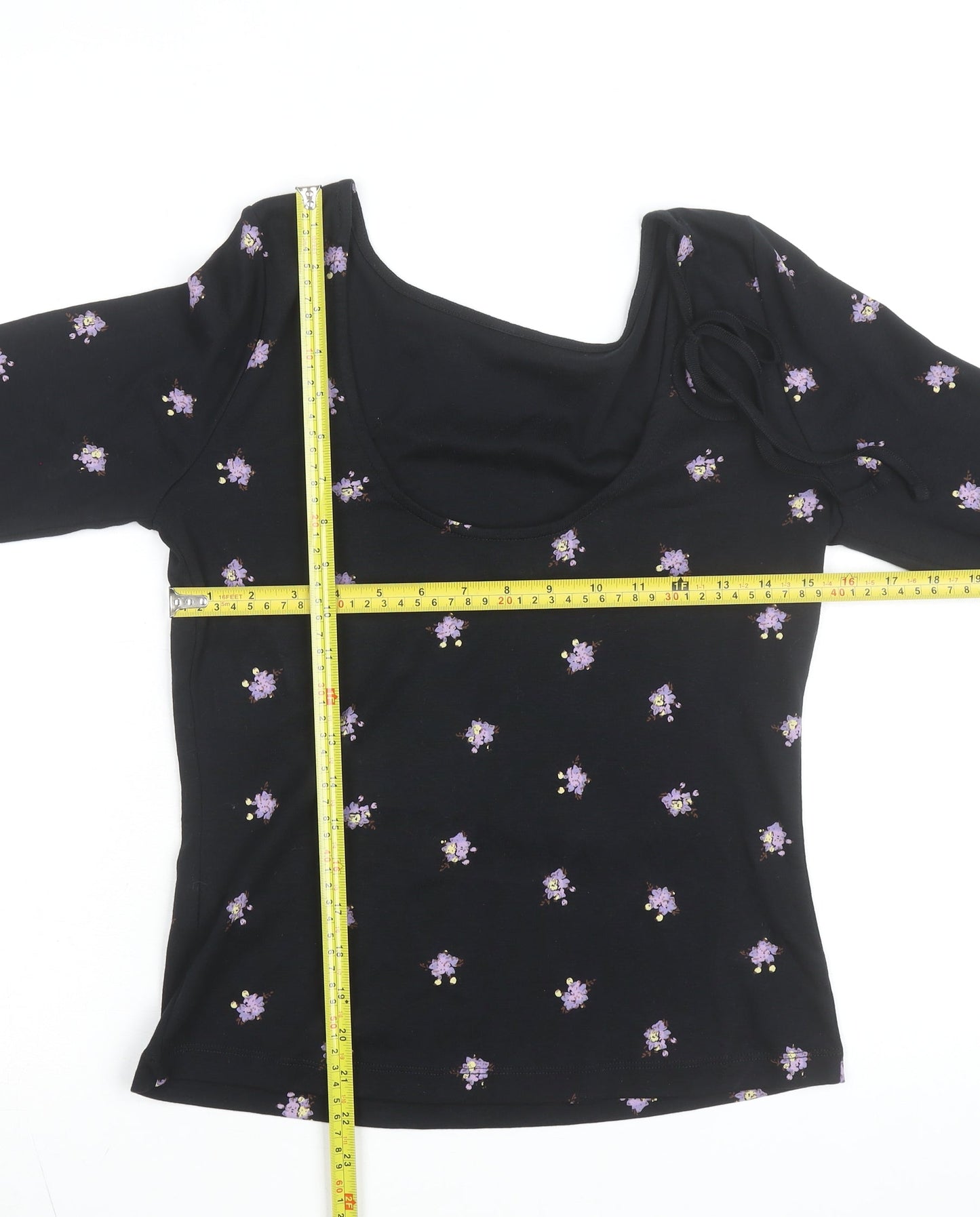 Nobody’s Child Women’s Black Floral Long Sleeve Cotton Top Size 10