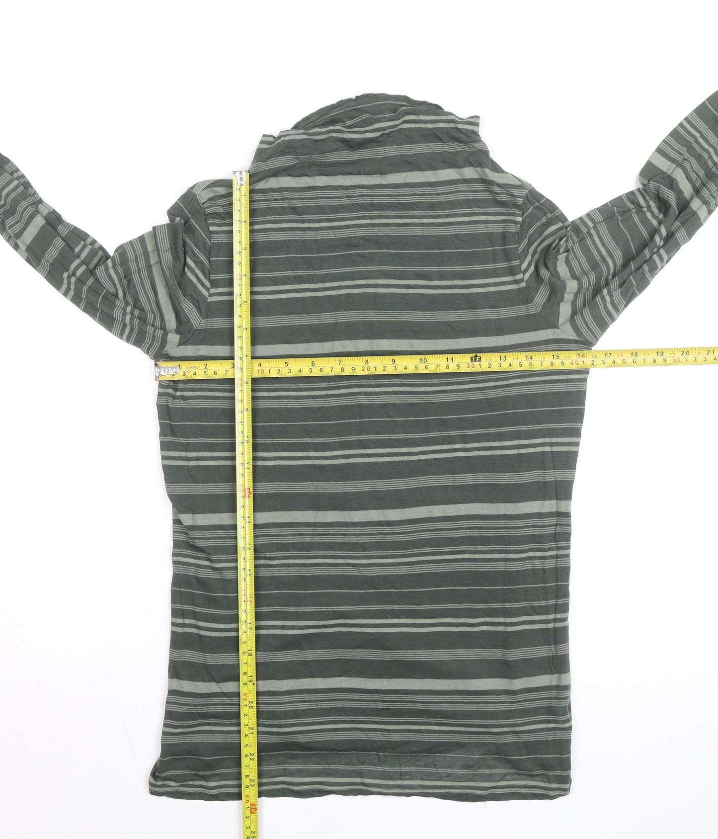 GAP Women's Green Striped Long Sleeve Cowl Neck T-Shirt M
