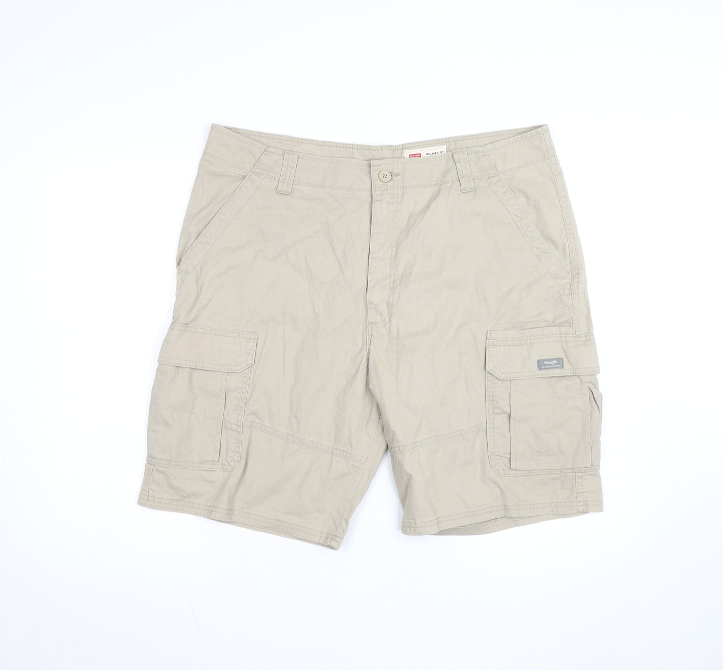 Wrangler Men Beige Cargo Shorts Size 38 Relaxed Fit Cotton