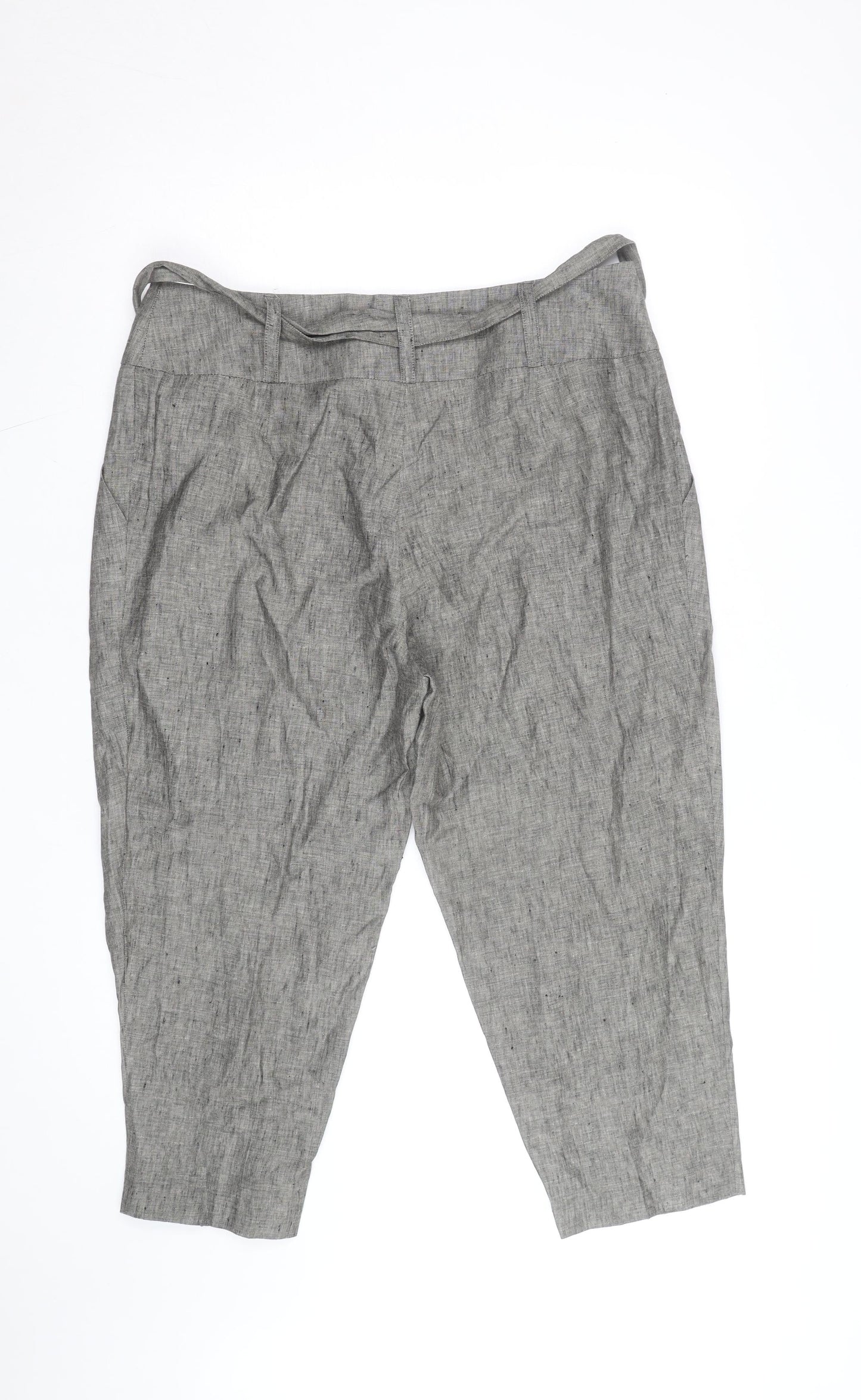 Marks and Spencer Women’s Grey Linen Blend Paperbag Tapered Trousers Size 16