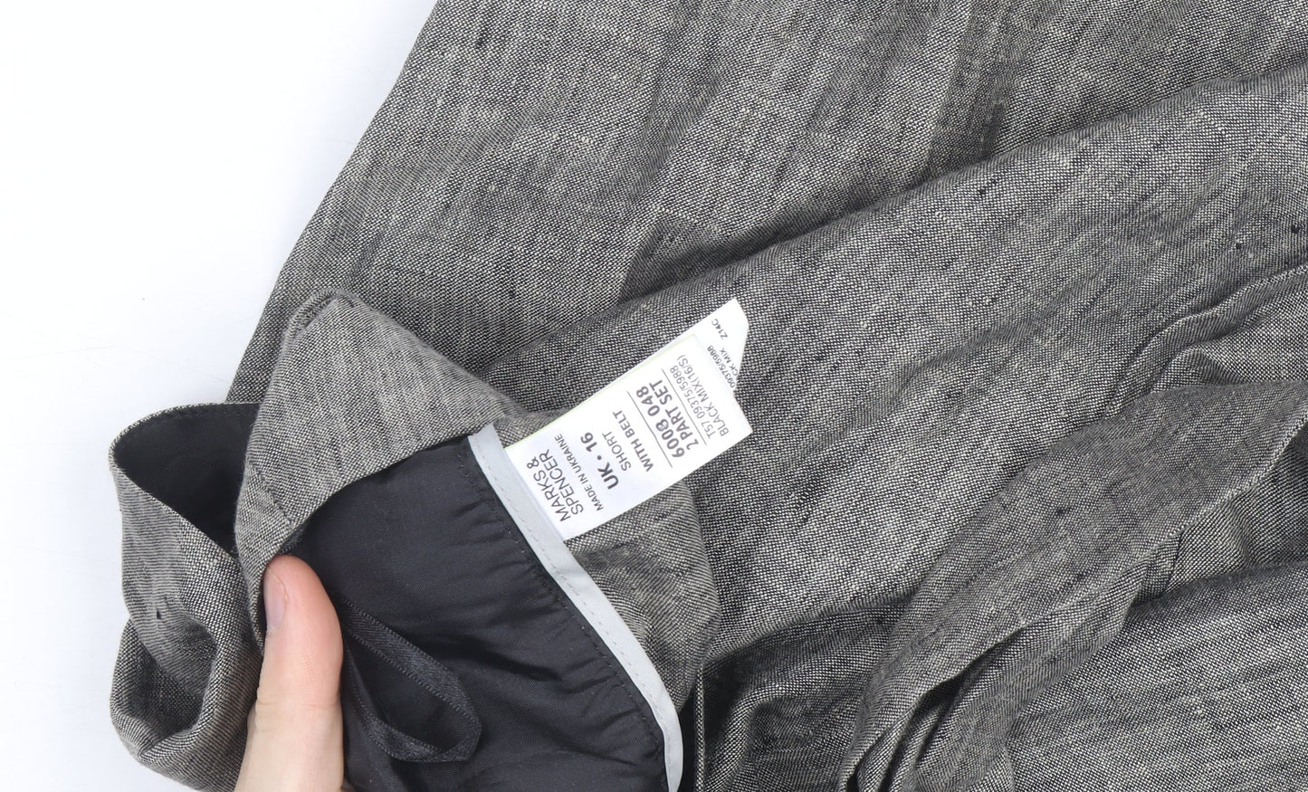Marks and Spencer Women’s Grey Linen Blend Paperbag Tapered Trousers Size 16