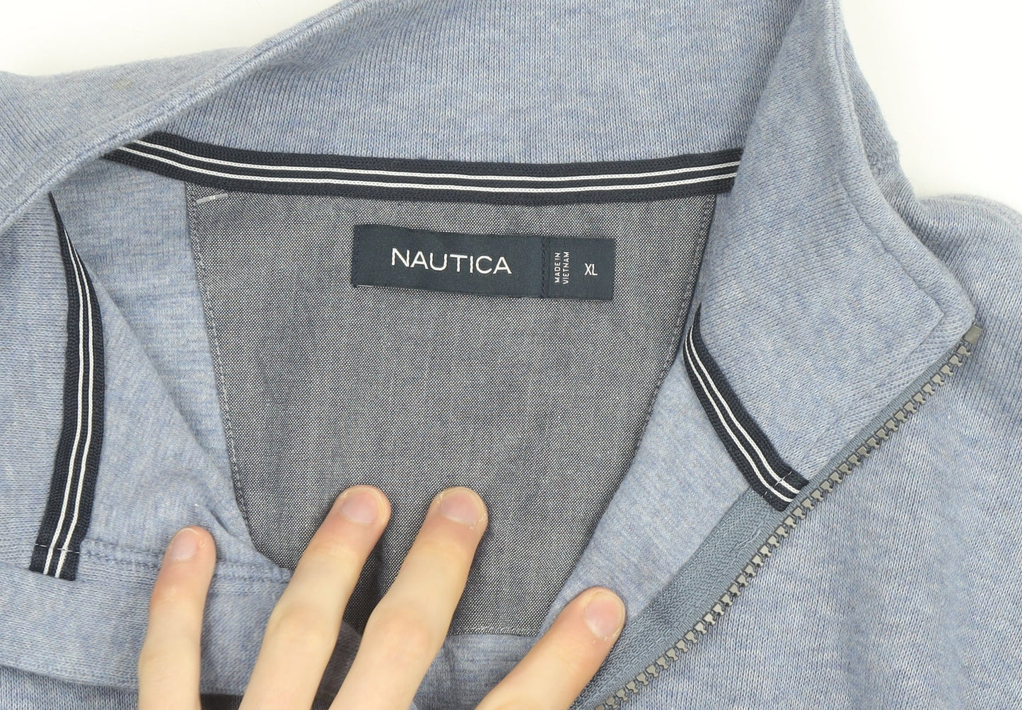 Nautica Men's Blue XL 1/4 Zip Cotton High Neck Jumper