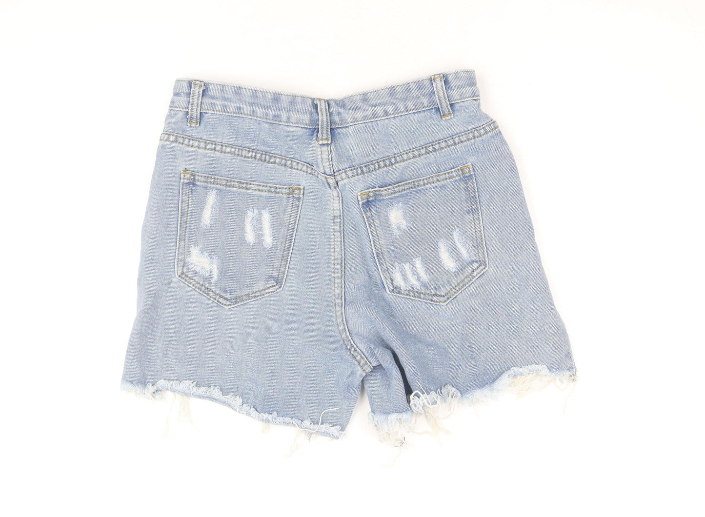 MOMOKROM Women's Blue Size 10 High Waist Distressed Denim Cut-Off Shorts
