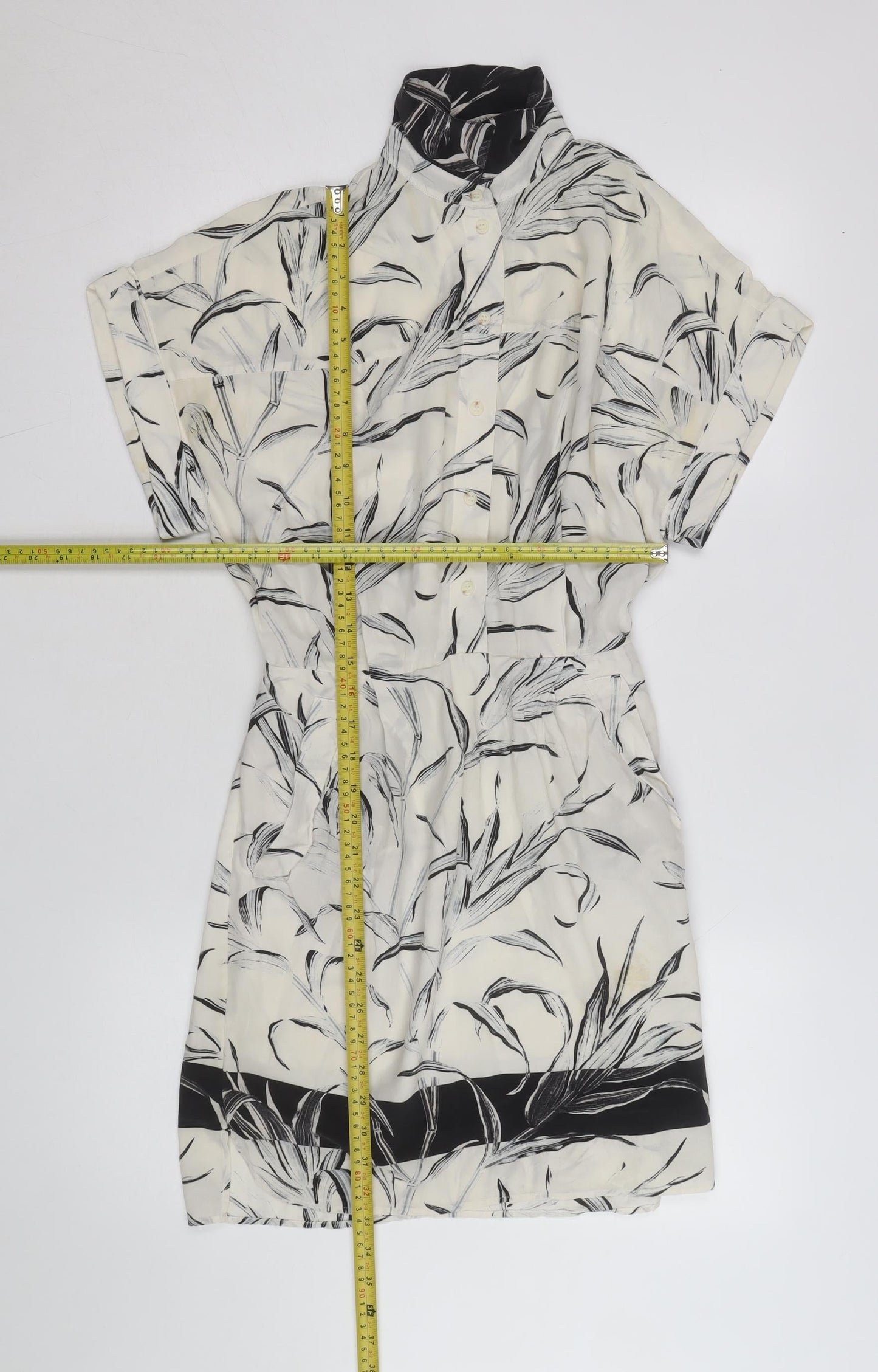 AllSaints Women’s Black White Silk Shirt Dress Size 8
