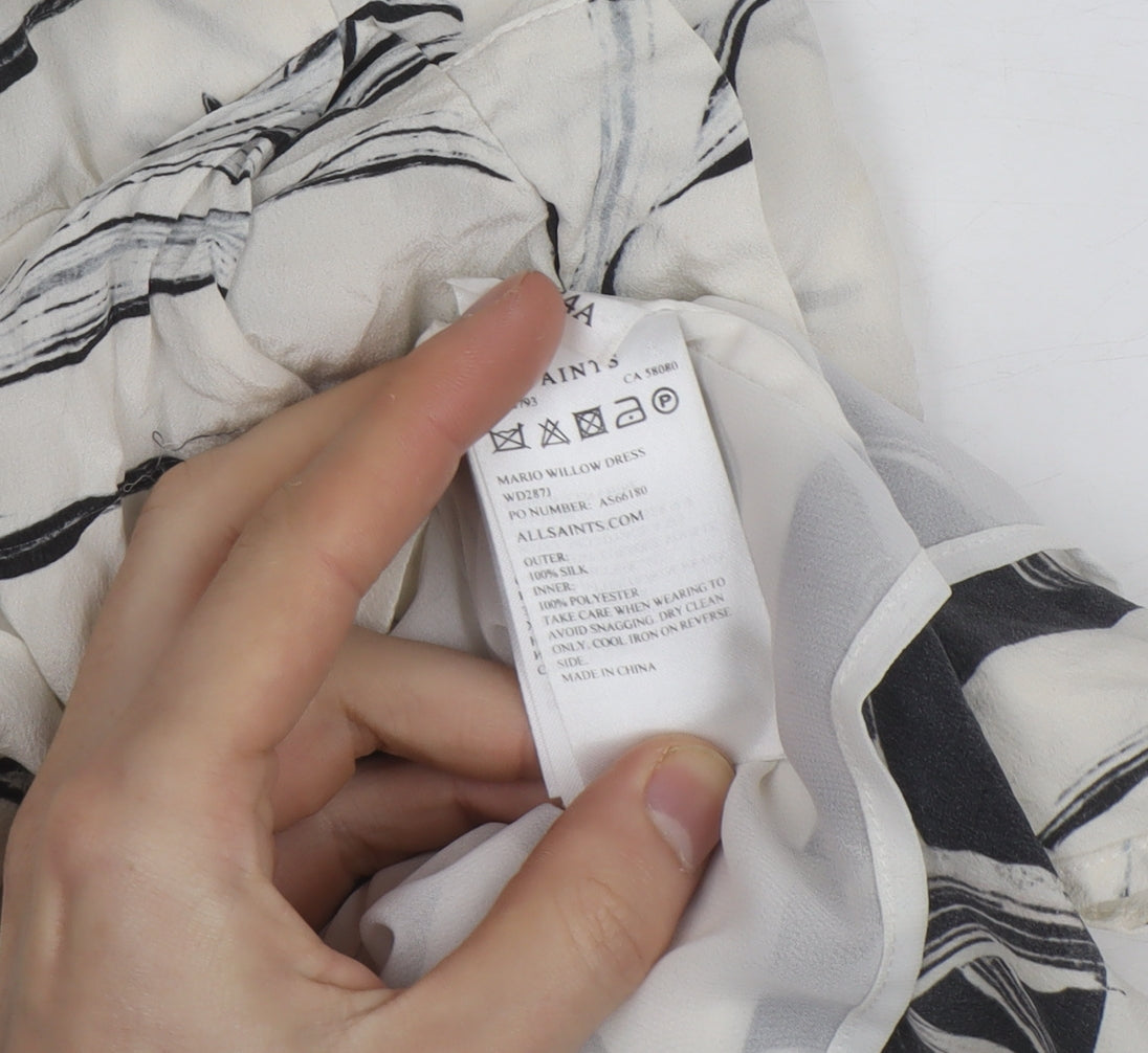 AllSaints Women’s Black White Silk Shirt Dress Size 8