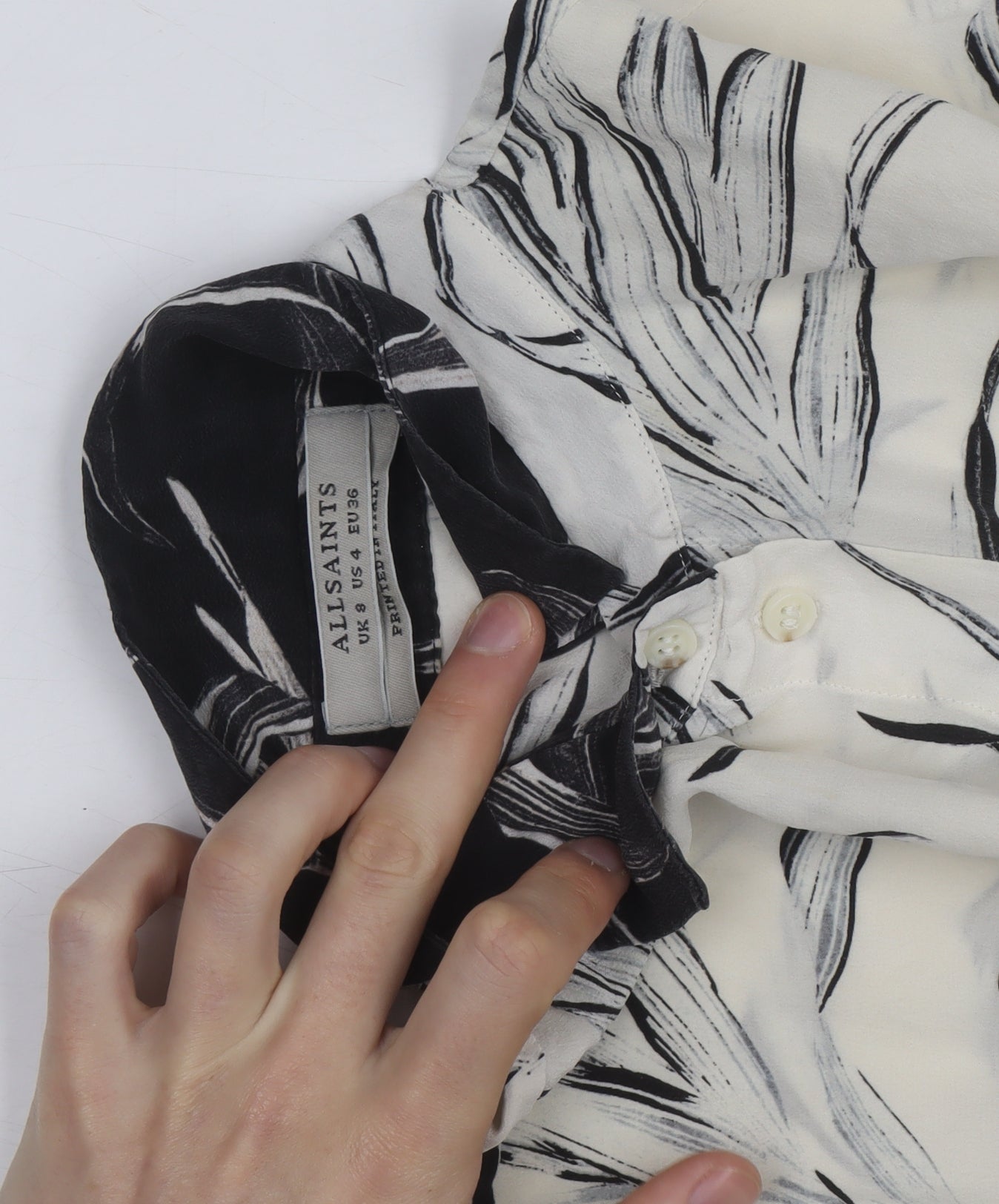 AllSaints Women’s Black White Silk Shirt Dress Size 8