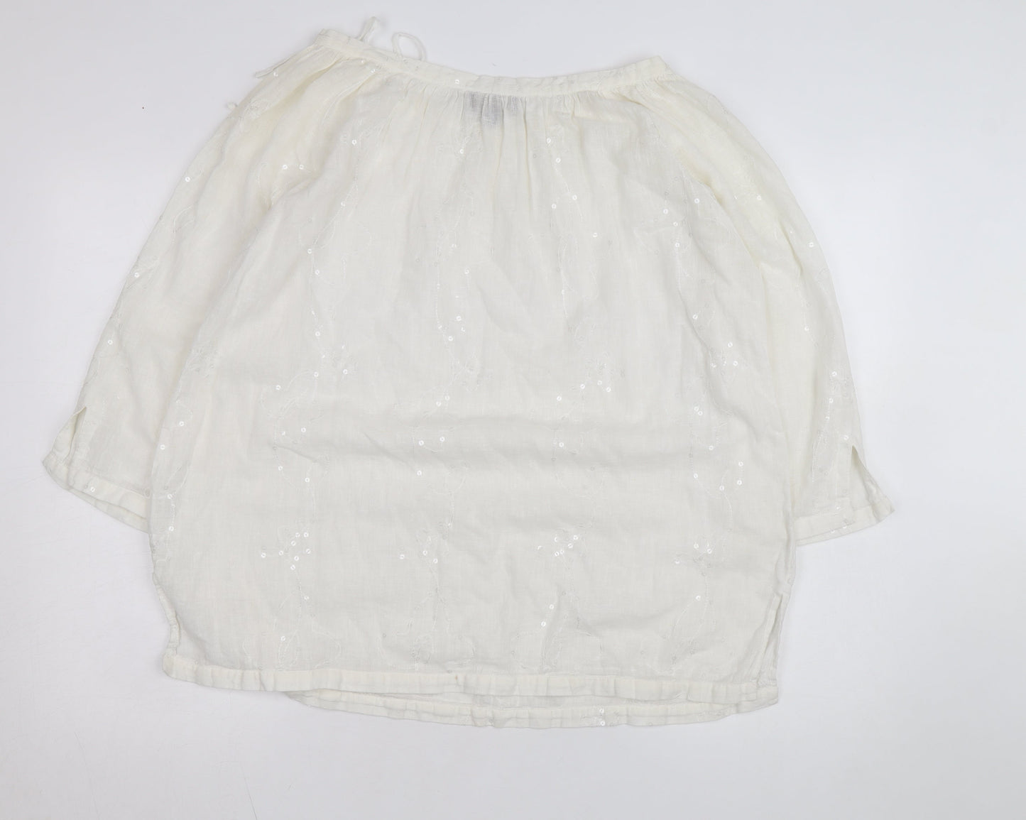 Paul Costelloe Women Ivory Linen Sequin Peasant Blouse Size 18