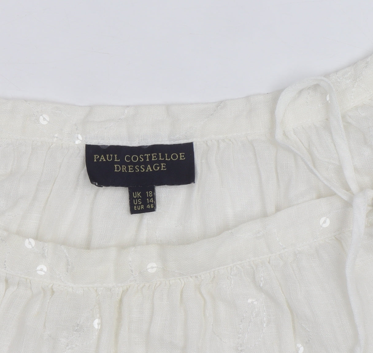 Paul Costelloe Women Ivory Linen Sequin Peasant Blouse Size 18