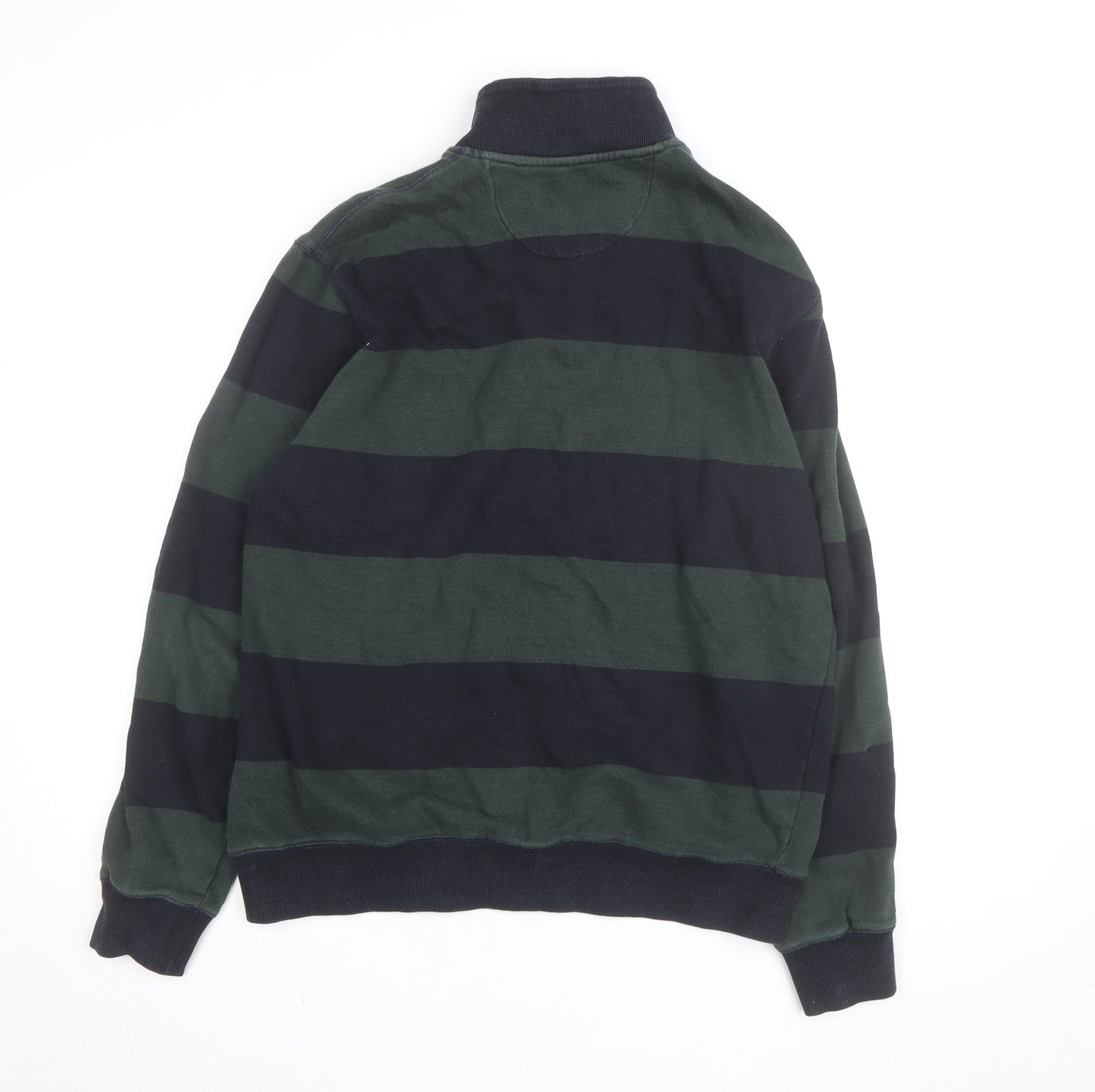 Douglas Hayward Men's Green Striped 1/4 Zip Cotton Jumper M