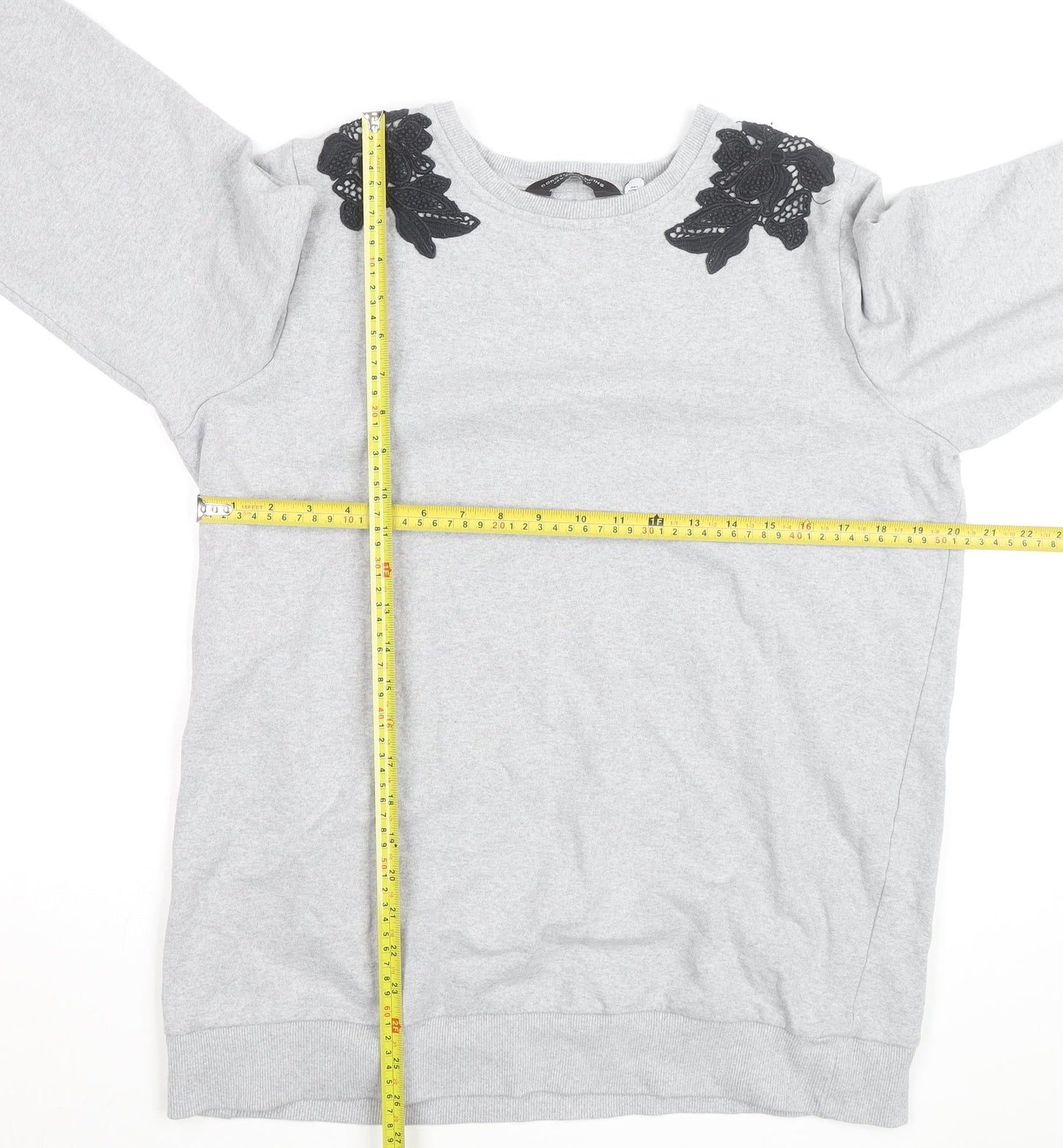 Dorothy Perkins Women Grey Embroidered Shoulder Pullover Jumper M