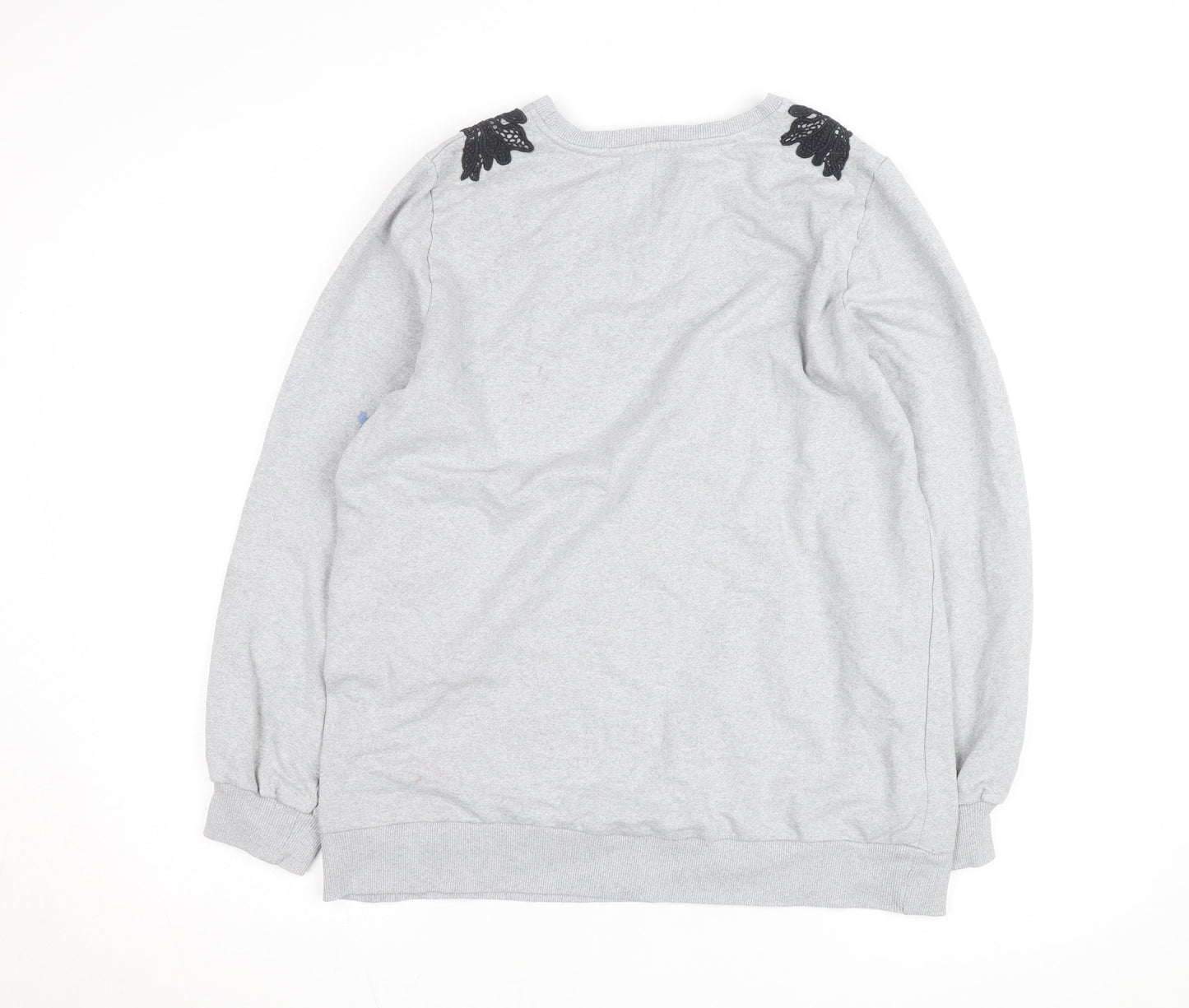 Dorothy Perkins Women Grey Embroidered Shoulder Pullover Jumper M