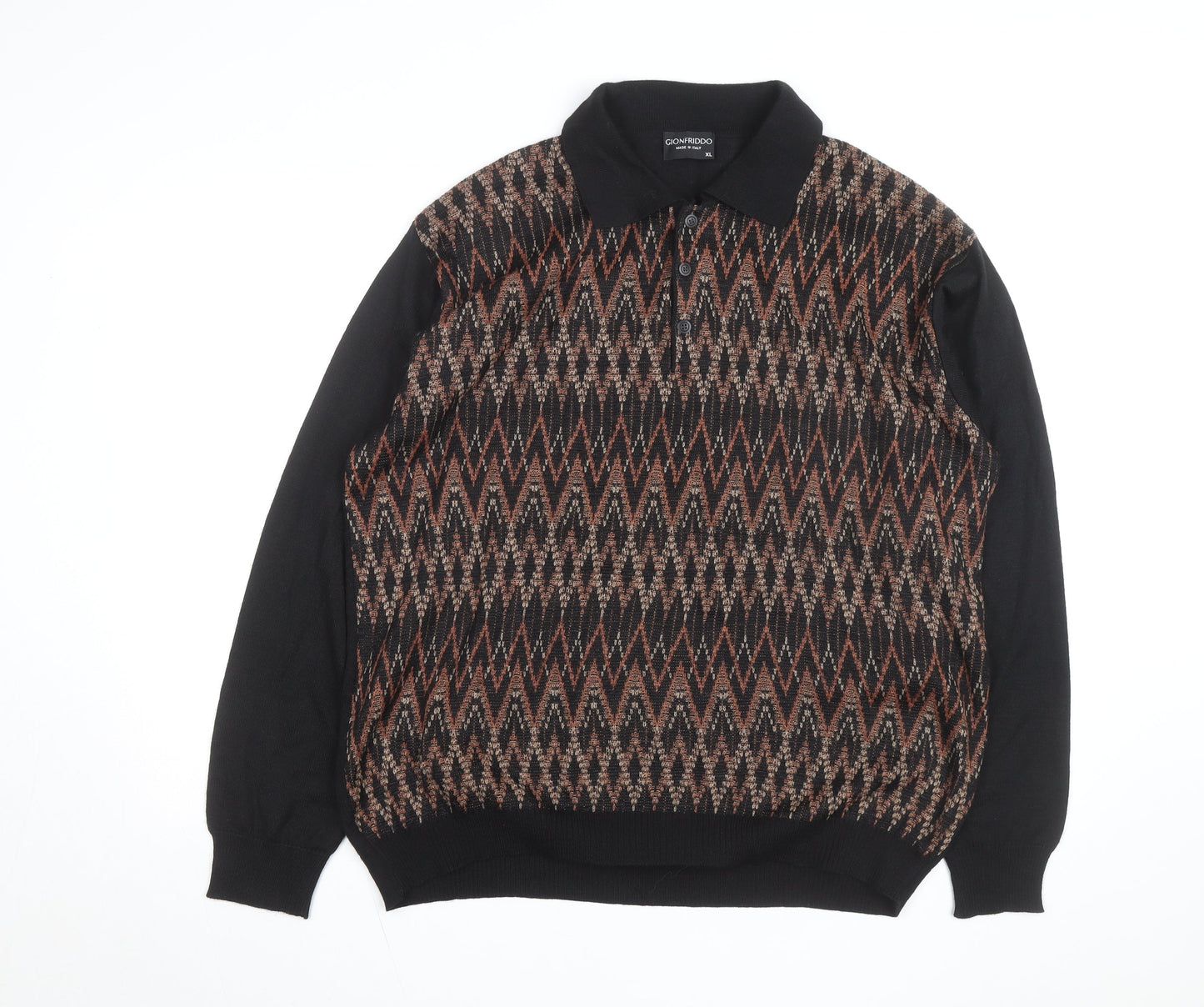 Gionfriddo Men's Black Geometric Knit Long Sleeve Button-Up XL