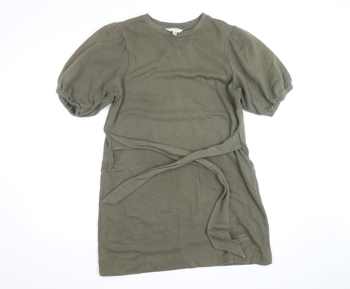 Miss Selfridge Women's Green Size 14 Puff Sleeve Belted T-Shirt Dress