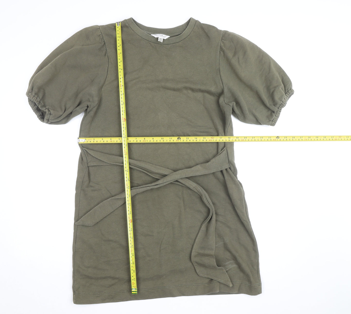 Miss Selfridge Women's Green Size 14 Puff Sleeve Belted T-Shirt Dress