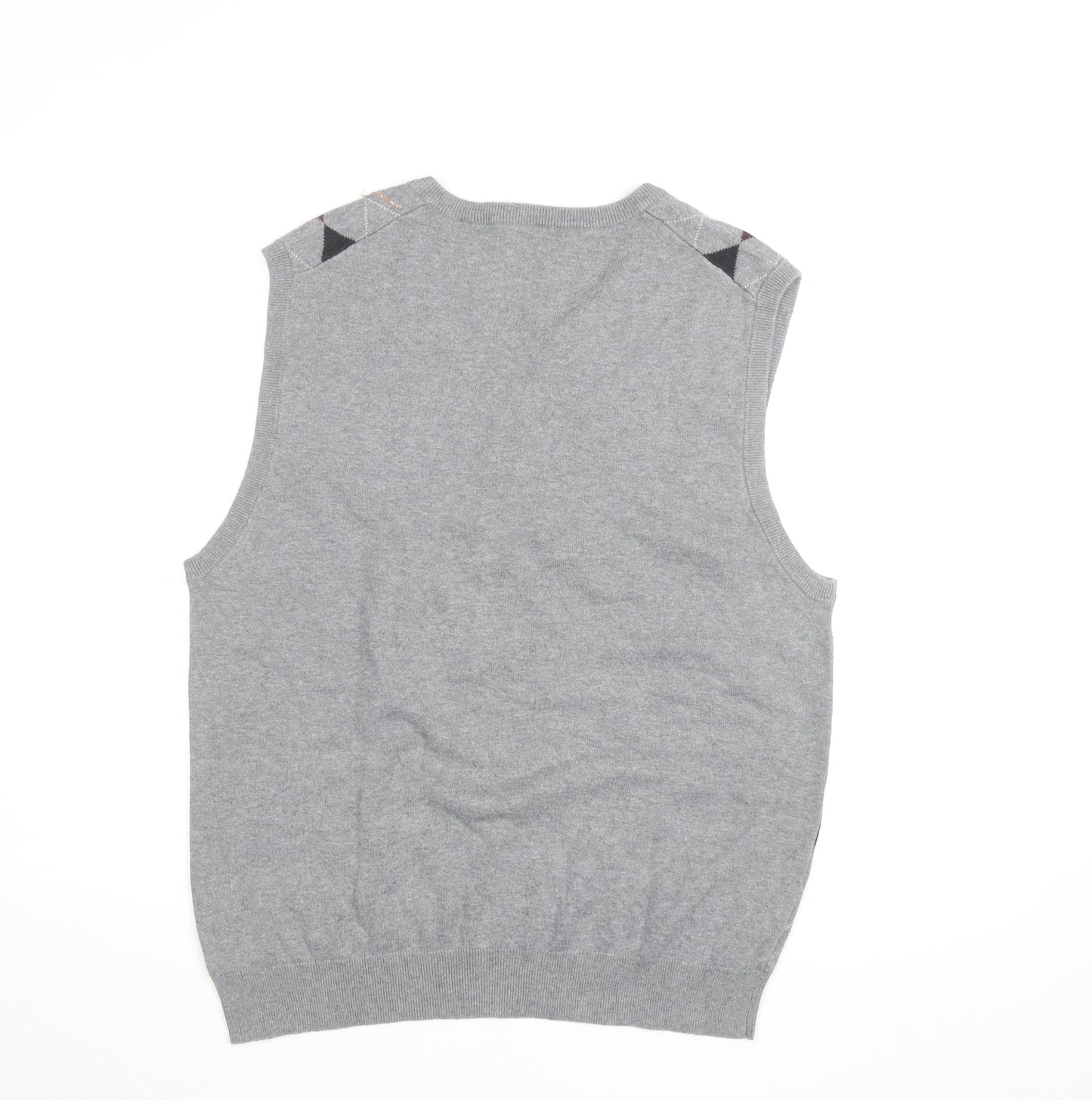 Chaps Men's Grey Argyle Cotton Knit Sleeveless V-Neck Vest L