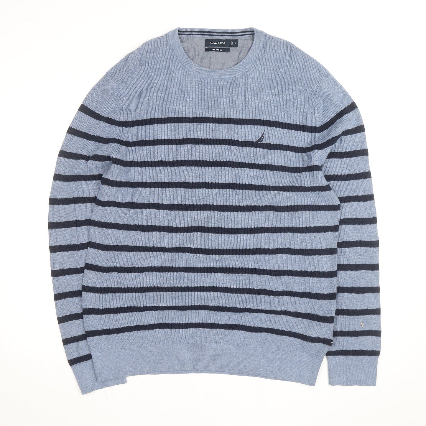 Nautica Men's Blue Striped Cotton Blend Crew Neck Jumper XL